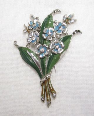Vintage Crown Trifari Alfred Philippe Enamel Flower Bouquet Fur Clip Brooch Pin