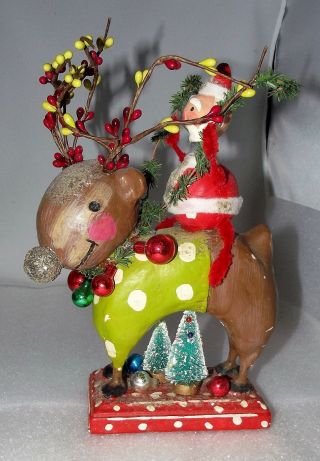 Penny Mcallister Santa Claus On Polka Dot Reindeer Christmas Figurine Rare 2007