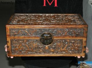 16 " Chinese Rosewood Wood Hand Carved Fly Dragon Lucky Statue Storage Box Cabinet