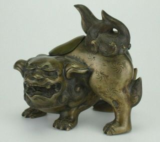Antique Japanese Chinese Bronze Foo Dog Lion Censer Incense Burner 19th C