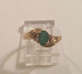 Vintage 10k Yellow Gold Natural 1/2 Carat Emerald & Diamond Ring