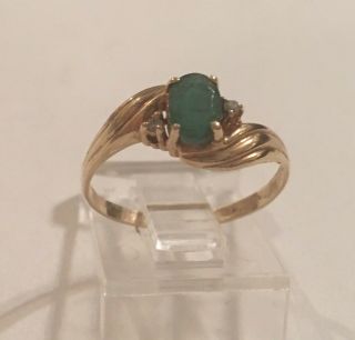 Vintage 10K Yellow Gold Natural 1/2 Carat Emerald & Diamond Ring 2