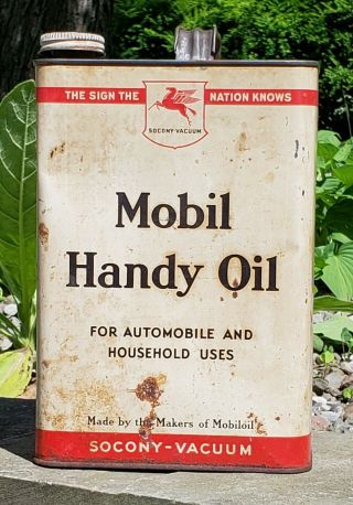 Vintage Mobil Mobiloil Handy Oil 1 Gallon Can Gas Garage