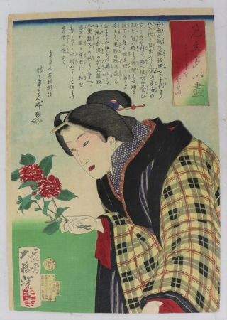 Beauty,  Flowers :yoshitoshi Japanese Print 1878