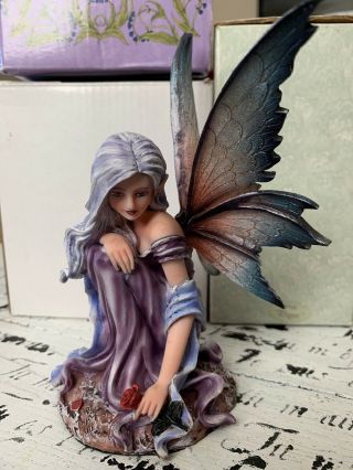5.  25 Inch Fairyland Purple Winged Fairy With Red Rose Statue Figurine,