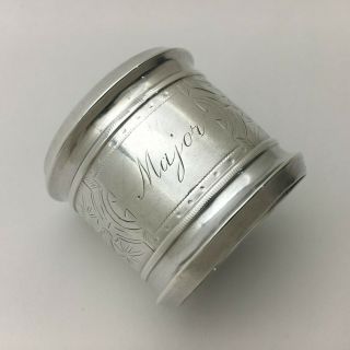 Fine Large Antique Engraved Sterling Silver Napkin Ring " Major "