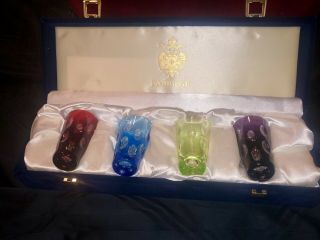 Boxed Set Of Faberge Cased Cut Crystal Vodka Shot Glasses Cups Not Signed