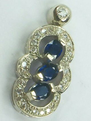 Charming 10k White Gold 0.  55ct Natural Sapphires Diamond Pendant.  2.  7gm.