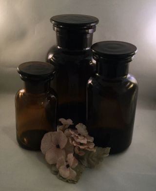 Restoration Hardware Pharmacy Apothecary Glass Bottles Set Of 3 Amber Glass Czeh
