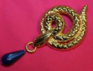3 1/4 Inch Snake Pin With Blue Stone Marked Trifari Tm - Look