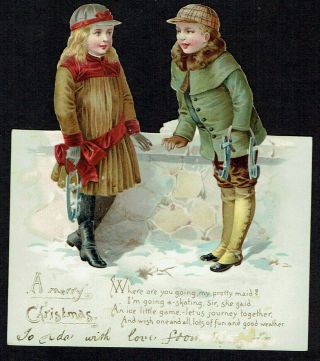 Double Sided Shaped Victorian Christmas Greetings Card Children Robins