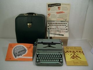 Hermes 2000 Portable Typewriter Green Leather Carrying Case Swiss Retro Vintage