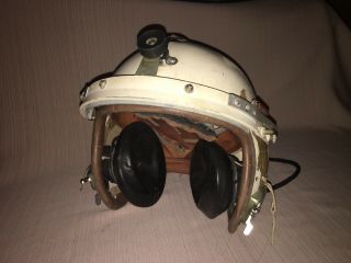 Vintage USAF P - 4A Pilots Helmet With Headphones.  White Large with Helmet Bag 2