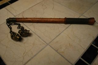 Medieval Style Flail W/ 2 Cast Bronze Skulls (chain,  Mace)