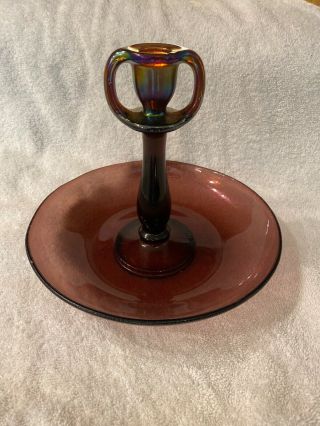 Rare Imperial Stretch Glass Amethyst Carnival Candlestick Bowl All One Piece