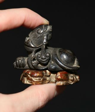 Antique Chinese Bronze Foo Dog Scholars Scroll Weight,  19th Century.  Qing.  Rare.