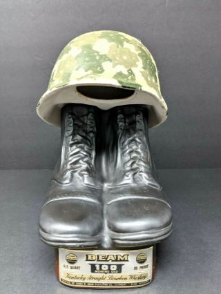 Vintage Jim Beam Military Helmet & Combat Boots Decanter Bottle 1975 Empty