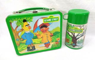 1983 Sesame Street Metal Lunch Box - Vintage - Includes Thermos - Aladdin