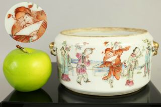 A Chinese Famille Rose Warming Pot With Zhong Kui 19thc (could Use As Plant Pot)