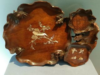 Vietnamese Chinese Wood Mother Of Pearl Inlaid Tray.  Stand.  China Asia