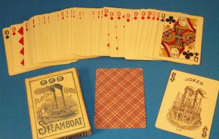 Steamboat 999 Playing Cards - Forces 9 Diamonds,  Joker,  Ad Card.  Q Clubs,  10 Spades - Af