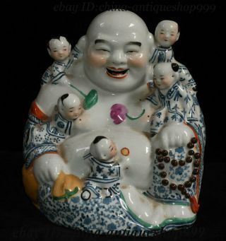 11 " Collect Chinese Porcelain Happy Laugh Big Belly Maitreya Buddha 5 Boy Statue