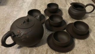 China Yixing Zisha Pottery Painted Cherry Blossom Teapot Tea Pot Kettle Tea Set