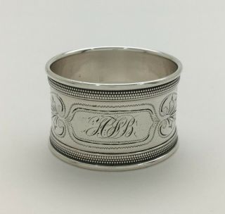 A Fine Antique Bright Cut Engraved Sterling Silver Napkin Ring 