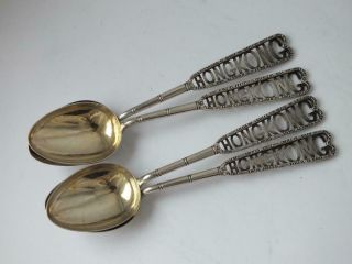 4 Hong Kong 90 Standard Solid Silver Tea Spoons/ L 12 Cm/ 52 G