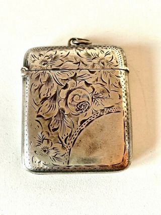 Antique 1902 Solid Sterling Silver Art Nouveau Engraved Vesta Case - Spare Repair