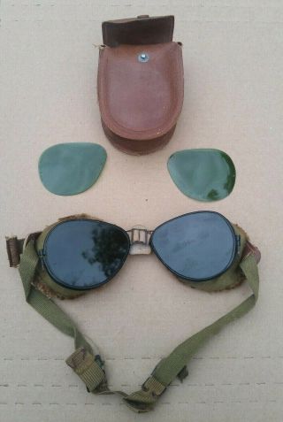 Wwii Vintage Fur Lined Pilot Glass Lenses Goggles Aviation Military Fg Co Case
