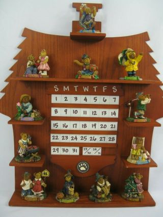 Danbury Boyd Bears Perpetual Calendar 12 Figurines Wood Stand Tiles Holiday
