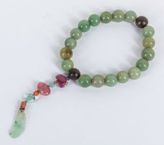 19th Chinese Antique Emperor Style Jade Stone Prayer Beads With Tourmaline