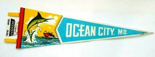Vintage Ocean City Md.  Maryland Striped Marlin Swordfish Pennant Flag 25 "