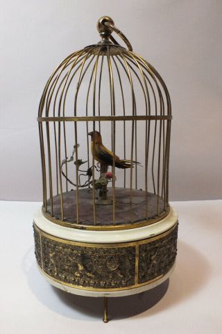 Vintage German Karl Griesbaum Caged Singing Bird Automaton Music Box -