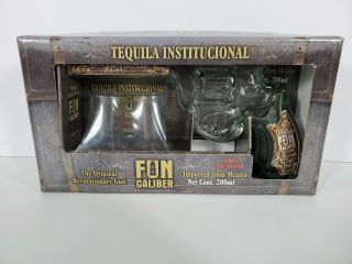 Vintage Fun Caliber Tequila 100 Agav Gun Shaped Glass Bottle With Cork Empty