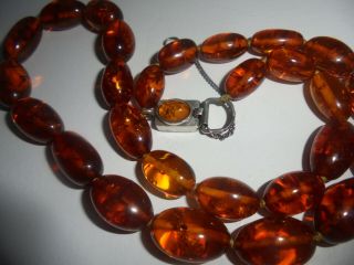 Very Fine Vintage Scandinavian Baltic Amber & Silver Large Bead Necklace 41gr