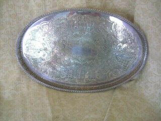 Vintage Oval Silver Plated Floral Patterned Gallery Tray 40 X 26cms