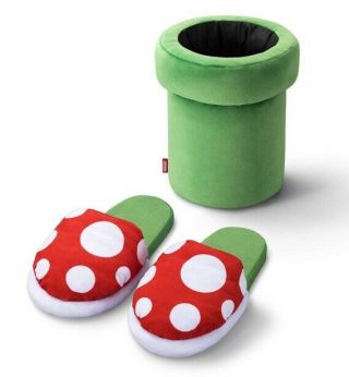 Mario Home Party Goods Piranha Plant Room Slippers & Pipe Plush Stand