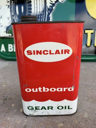 Vintage Sinclair Outboard Boat Motor Gear Oil Metal Can Gas Station Sign - Empty