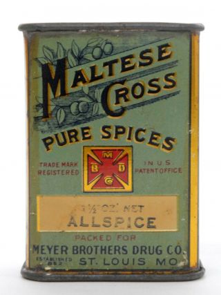 Maltese Cross Brand Allspice Advertising Spice Tin Can,  St.  Louis,  Mo.