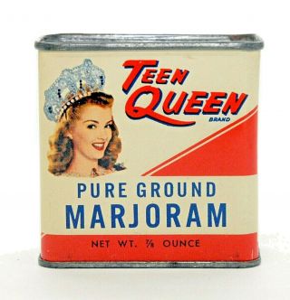 Teen Queen Brand Marjoram Advertising Spice Tin Can,  Louisville,  Ky.