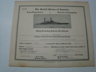Wwii Era 1940 Us Navy Training Certificate Uss Yorktown Sunk Midway Navy Battle
