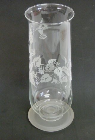 Avon Hummingbird 10 - 3/8 " Etched Hurricane Globe & Frosted Candle Holder 1984