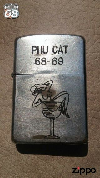 Vintage Zippo Petrol Lighter Vietnam War Phu Cat 68 - 69