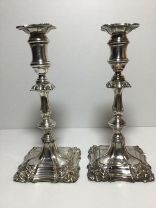 Antique English Silver Plated On Copper Candlesticks,  Worn As Seen.
