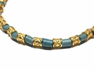 Vtg 70’s MMA King Tut Necklace Turquoise Faience & Gold Plated Bead Egyptian 18” 2