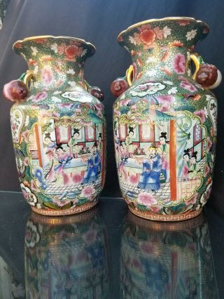 Pair Chinese Porcelain Famille Rose Vases 14 "