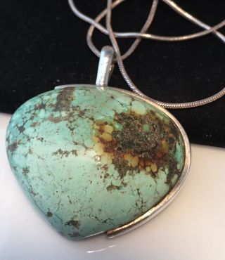 Vintage Jewellery Stunning Sterling Silver And Real Turquoise Large Pendant