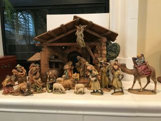 Anri Italy Lighted Music Box Nativity Large 8 " Set Ulrich Bernardi Wood Carving